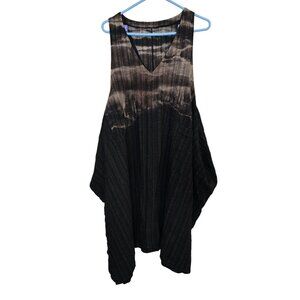 Yoshi Yoshi by pj Asymmetric Tunic Dress Black Tie Dye Lagenlook Size 2 Japanese